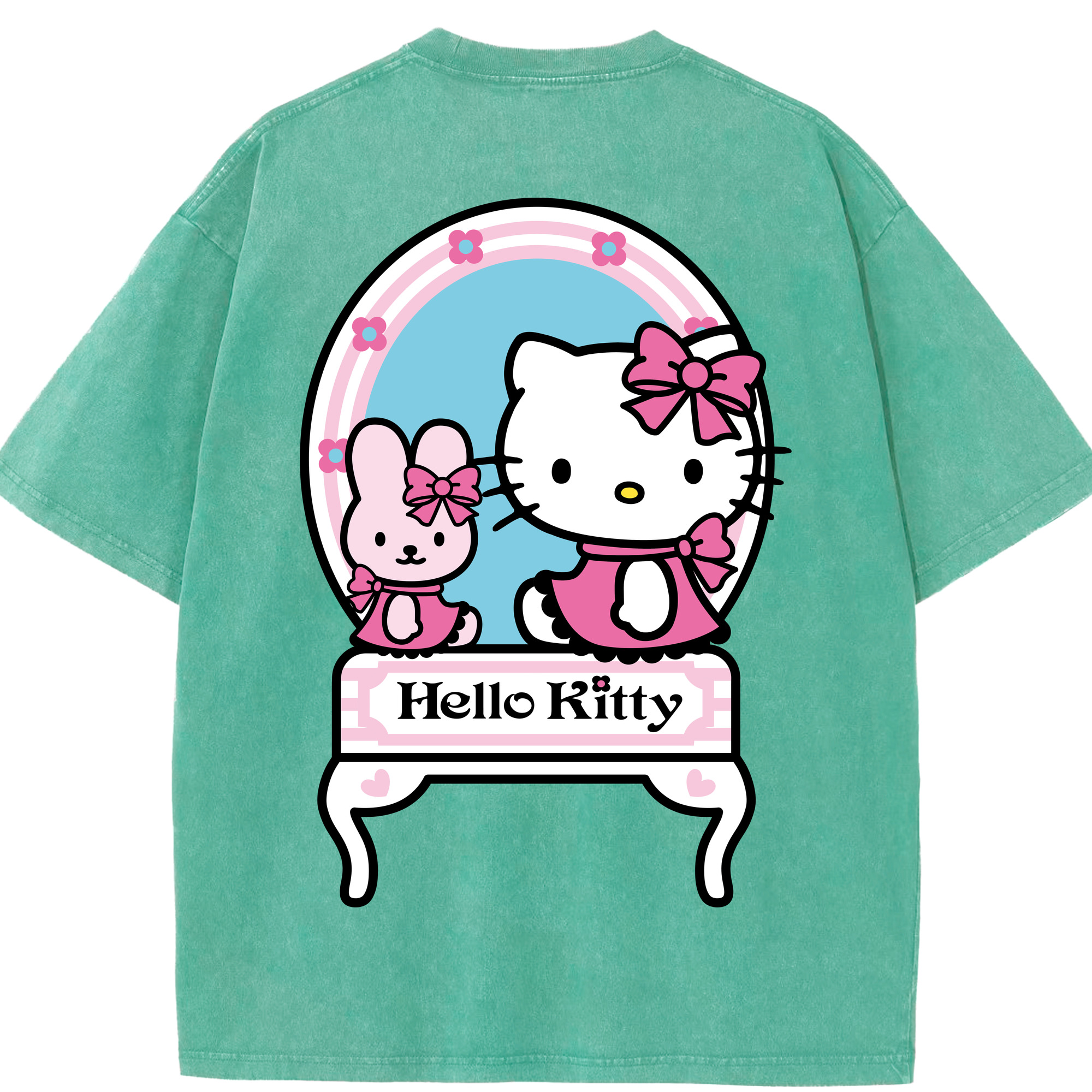 （画像用） Hello Kitty ハローキティ 綿100% ヴィンテージ風 半袖Tシャツ（背面プリント）